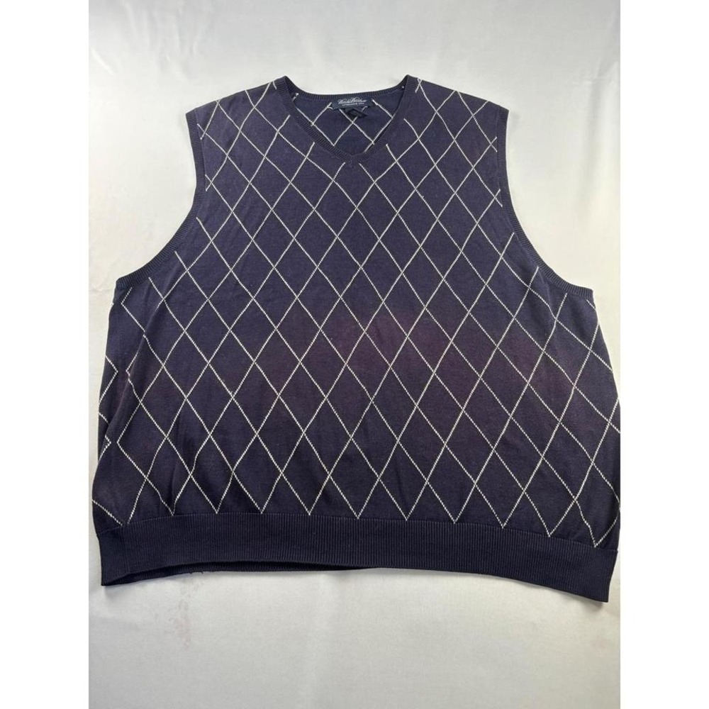 Brooks Brothers Mens XL Navy‎ Blue Argyle V-Neck Mercerized Cotton Sweater Vest